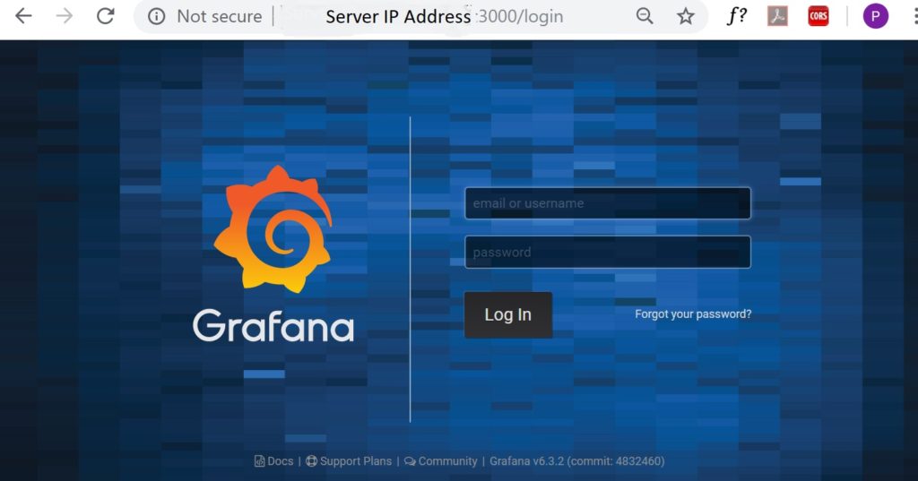 Grafana post installation screen