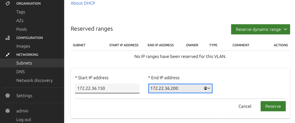 maas dhcp reserved range