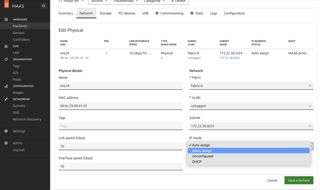 maas edit machine IP